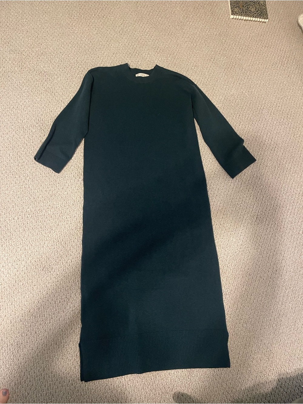 LOFT Green Midi Knit Sheath Dress with 3/4 Sleeves